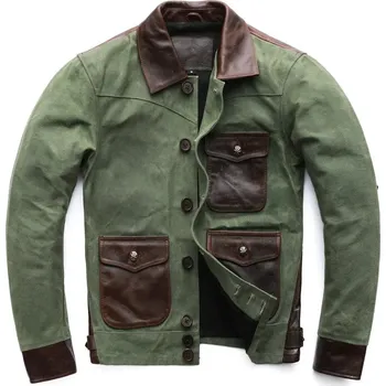 Moto bunda Leather Fashion Kožená bunda z hovězí kůže kombinovaná s plátnem Velikost: 4XL, Barva (Varianta): Green Canvas