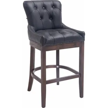 Barová židle Dřevěná barová židle Woodlake pravá kůže, Antik, černá