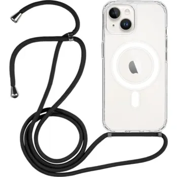 Pouzdro na mobilní telefon Transparentní kryt se šňůrkou a MagSafe pro iPhone 13 - černý
