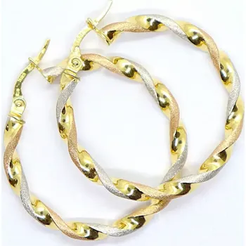 Náušnice Klenoty Budín Dámské kruhové gravírované zlaté náušnice ze tří barev zlata 585/2,39gr HK2405 (Klenoty Budín Dámské kruhové gravírované zlaté náušnice ze tří barev zlata 585/2,39gr HK2405)