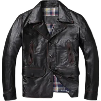 Moto bunda Leather Fashion Lehká kožená bunda z pravé hovězí kůže pro volný čas Velikost: 4XL, Barva (Varianta): Edged Black