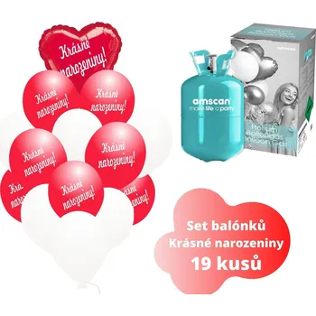 Balónek Helium set - KRÁSNÉ NAROZENINY Helium do balónků + červené balónky - Balonky.cz b82026