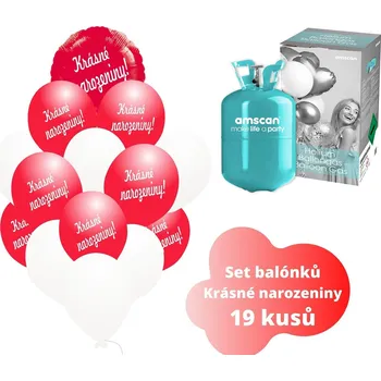Balónek Helium set - KRÁSNÉ NAROZENINY Helium do balónků + červené balónky - Balonky.cz b82025