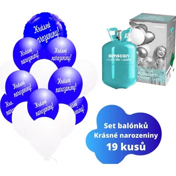 Balónek Helium set - KRÁSNÉ NAROZENINY Helium do balónků + tmavěmodré balónky - Balonky.cz b82027