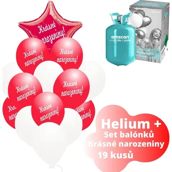 Balónek Helium set - KRÁSNÉ NAROZENINY Helium do balónků + červené balónky - Balonky.cz b82006