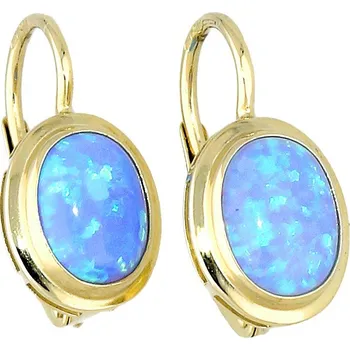 Náušnice Goldstore Zlaté náušnice s oválným modrým opálem Váha: 1.95 g