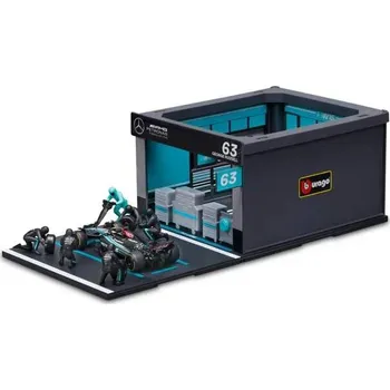 autíčko Modely BBurago McLaren F1 1:43 George Russel s modelem boxu