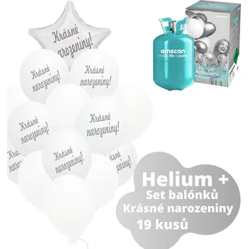 Balónek Helium set - KRÁSNÉ NAROZENINY Helium do balónků + bílé balónky - Balonky.cz b82009