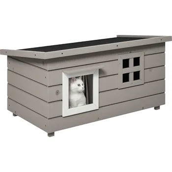 Bouda pro psa Kočičí domek PawHut kočičí bouda s asfaltovou střechou 87 x 52 x 44 cm šedá/černá