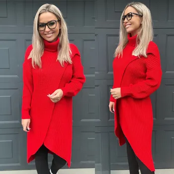 Pánský svetr Asymetrický svetr s rolákem Barva: Červená