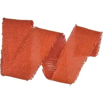 Stuha Stuha bavlněná COUNTRY SOUL TERRACOTTA tmavě oranžová 60mm x 3m (16,-Kč/m) (Stuha bavlněná, tmavě oranžová, s třásnitými okraji)