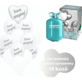Balónek Helium set - KRÁSNÉ NAROZENINY Helium do balónků + bílé balónky - Balonky.cz b82011