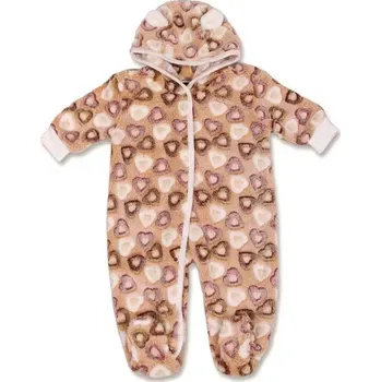 dívčí zimní kombinéza Flaušový overal Srdíčka béžovohnědá Baby Service velikost 80