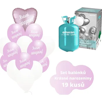 Balónek Helium set - KRÁSNÉ NAROZENINY Helium do balónků + světlerůžové balónky - Balonky.cz b82020