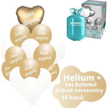 Balónek Helium set - KRÁSNÉ NAROZENINY Helium do balónků + srdce zlaté balónky - Balonky.cz b82016