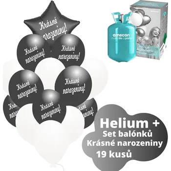Balónek Helium set - KRÁSNÉ NAROZENINY Helium do balónků + černé balónky - balonky.cz b82005