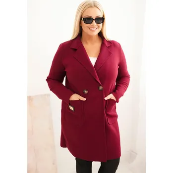 Kesi Dámský elegantní plášť Plus Size s límcem a velkými kapsami - výprodej Barva: Bordó, Velikost: UNI