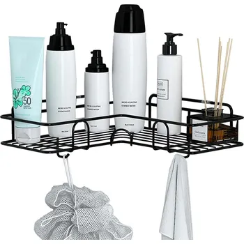 dobirkov.cz Rohová koupelová polička, kovová polička do sprchy, 2 x háček