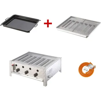 Kuchyňský gril MEVA DUO SET Plynový gril 10 kW Rascal + pánev Pelvis GP15002-GD15001 SN (MEVA GP15002 / GD15001 Gastro souprava gril PB s nerezovým roštem + smaltovaná pánev)