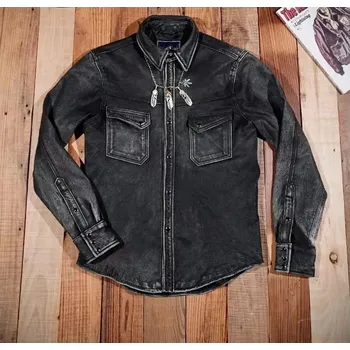 Moto bunda Leather Fashion Kožená bunda z kozí kůže v ležérním vintage stylu Barva: Tmavě Šedá, Velikost: L