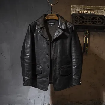 Moto bunda Leather Fashion Kožený kabát z koňské kůže v retro automobilovém stylu Barva: Černá, Velikost: M