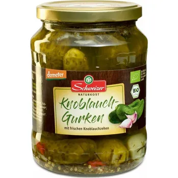 konzervovaná zelenina Schweizer Nakládané okurky s česnekem 670 g BIO