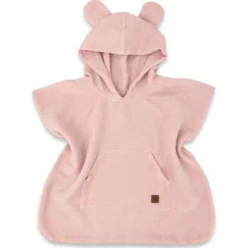 Baby Nellys Dětské mušelínové pončo lux s kapucí Teddy rychleschnoucí pudrově růžové Vel. 86/104
