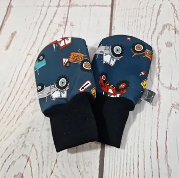 Rukavice Yháček Softshellové rukavice s merinem, Traktory a značky na petrolejové Velikost:: S