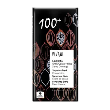 Čokoláda Vivani 100% Hořká čokoláda s kakaovými lupínky 80g BIO