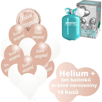 Balónek Helium set - KRÁSNÉ NAROZENINY Helium do balónků + růžovo-zlaté balónky - Balonky.cz b82013