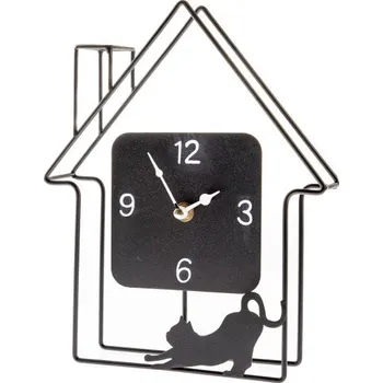 Hodiny Kovové hodiny s kočkou v domečku