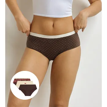 Dámské trenýrky DIM LES POCKETS COTTON BOXER 3x - Dámské bavlněné kalhotky 3 ks - tmavě hnědá - světle hnědá Velikost: M