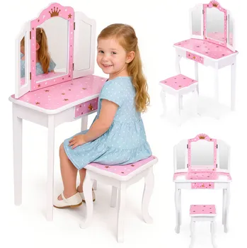 dětský toaletní stolek ECOTOYS W08H094 bílý/růžový