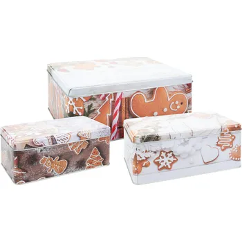 Dóza na potraviny dóza plechová obdél.VÁNOČNÍ sada 3díl.