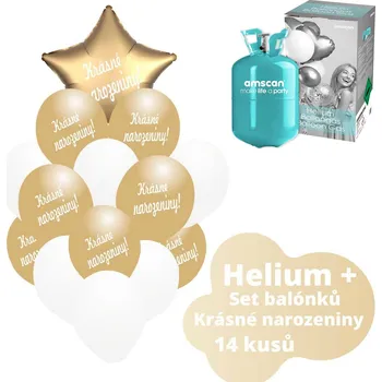 Balónek Helium set - zlaté balónky KRÁSNÉ NAROZENINY-Balonky.cz b82000