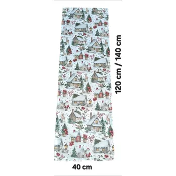 ubrus Vánoční set: Běhoun na stůl + 4 ks prostírání - domečky - 40 x 140 cm