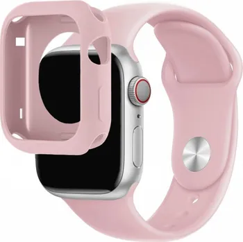 Pouzdro na mobilní telefon Silikonový řemínek se silikonovým pouzdrem pro Apple Watch 45mm / 44mm - světle růžový