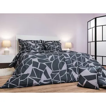 Povlečení Šedé bavlněné povlečení 140x220 + 70x90 Knoflík