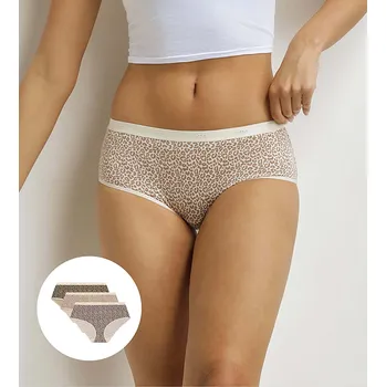 Dámské trenýrky DIM LES POCKETS COTTON BOXER 3x - Dámské bavlněné kalhotky 3 ks - světle hnědá - smetanová Velikost: M