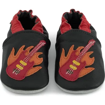 Capáčky CAROZOO Kožené capáčky s koženou podrážkou s kytarou na černé 4-5 let Černá 28