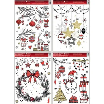 Okenní dekorace Okenní fólie vánoční barevná 30 x 42 cm, moderní Vánoce Koule