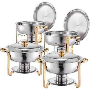 Vevor Ohřevný bufetový set 5 qt, 4 ks, nerez, 4 plné pánve, zlatý
