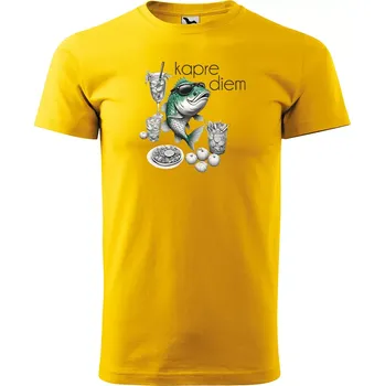 Pánské tričko Sablio Tričko s potiskem pro rybáře Kapre diem - žluté S