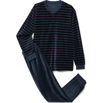 Dámské pyžamo 718732 - Tchibo - Pyžamová souprava z plyšového úpletu - pro muže - vel. L 52/54 - barva: modrá/s proužky