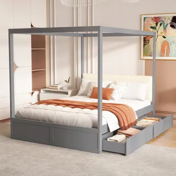 Postel Jednolůžková dřevěná postel Arhatreya 140x200 cm šedá