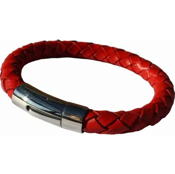 Náramek OCELOVÝ NÁRAMEK - OCEL / Červená Kůže (202501)