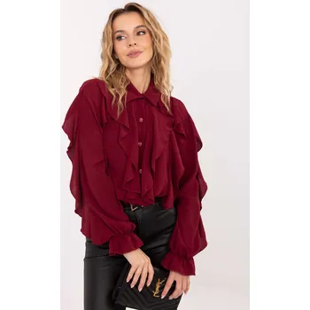 Vínová dámská viskózová košile s volány MI-KS-92506.52-bordo Velikost: ONE SIZE