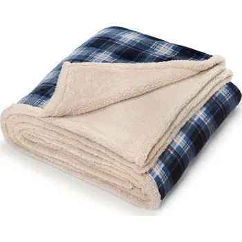 Dětská deka 714967 - Tchibo - Kostkovaná oboustranná plyšová deka - barva: modrá