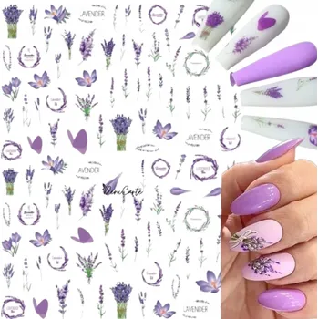 SAMOLEPKY NA NEHTY SAMOLEPÍCÍ OZDOBY MANIKÚRA KVĚTY LEVANDULE LISTY