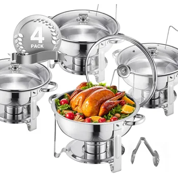 Sada nádobí Vevor Sada ohřívačů 5 Qt, 4 ks, nerez, 4 pánve, skleněné víko, stojan